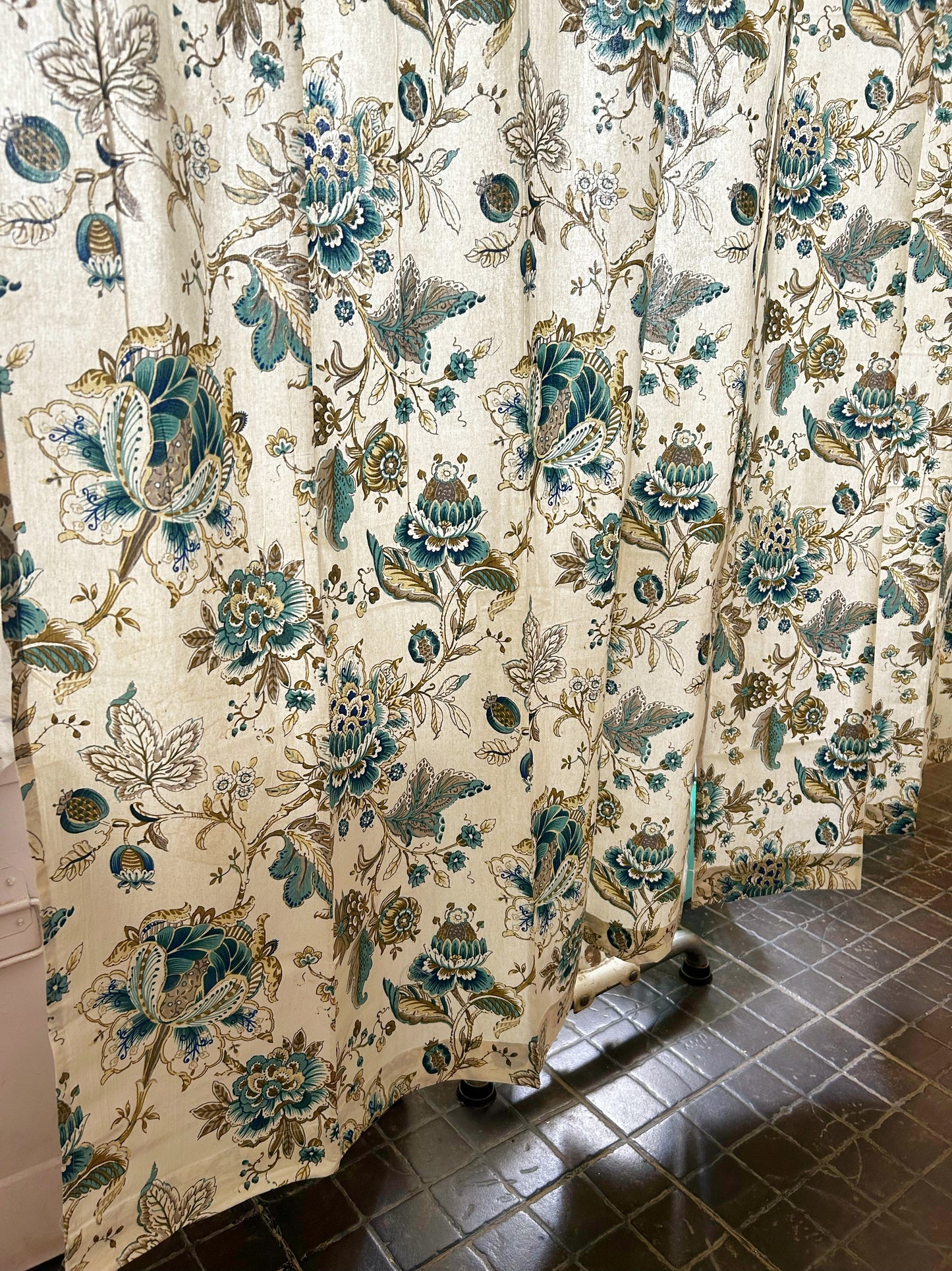 Blue floral thick cotton curtains