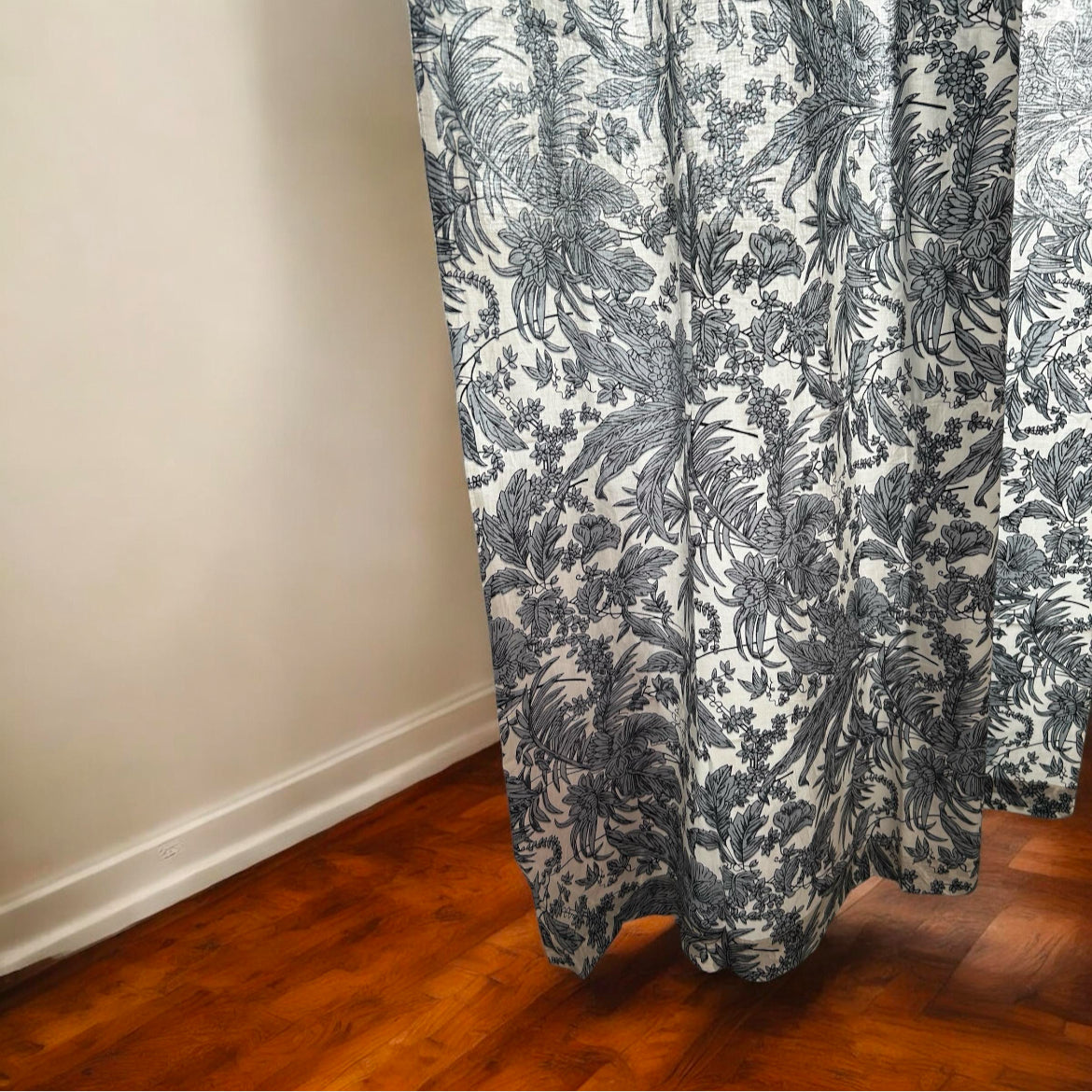Grey foliage botanical tropical curtain