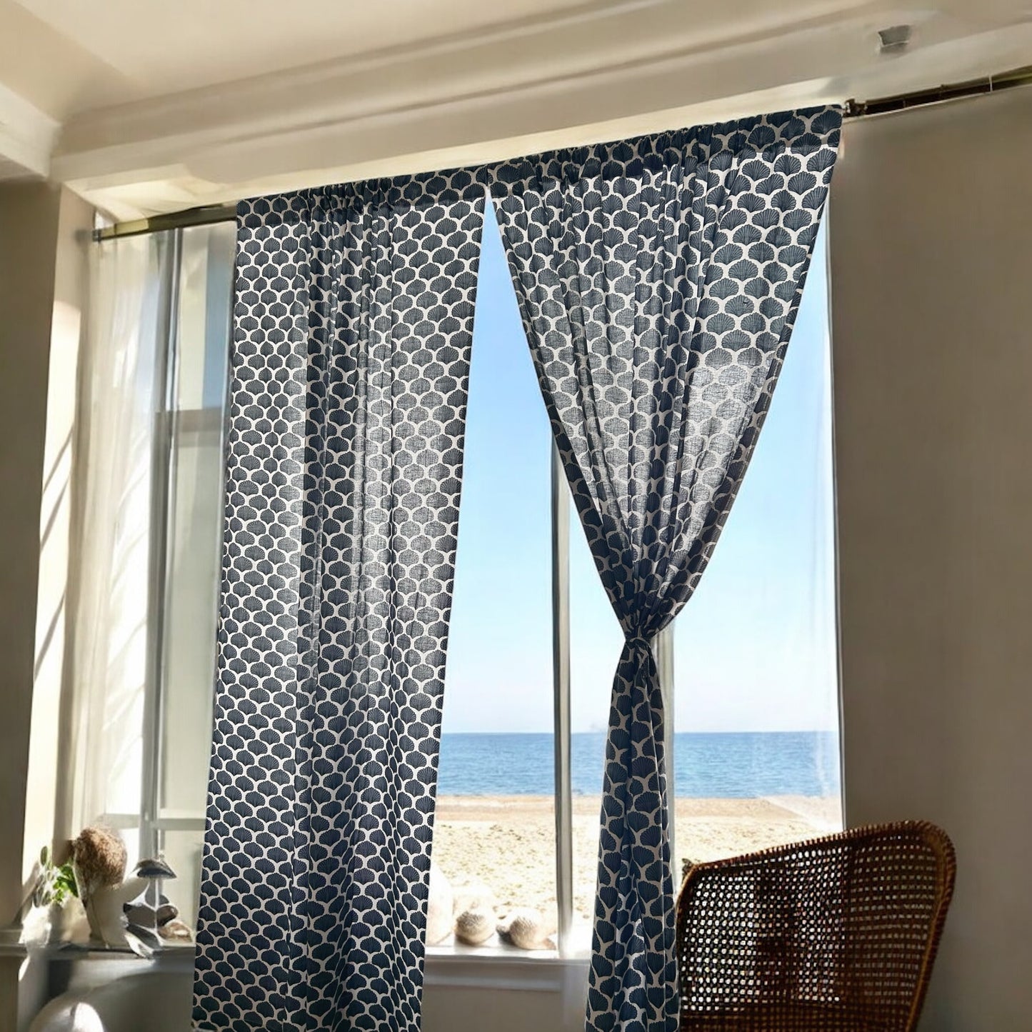 Seashell grey coastal curtains
