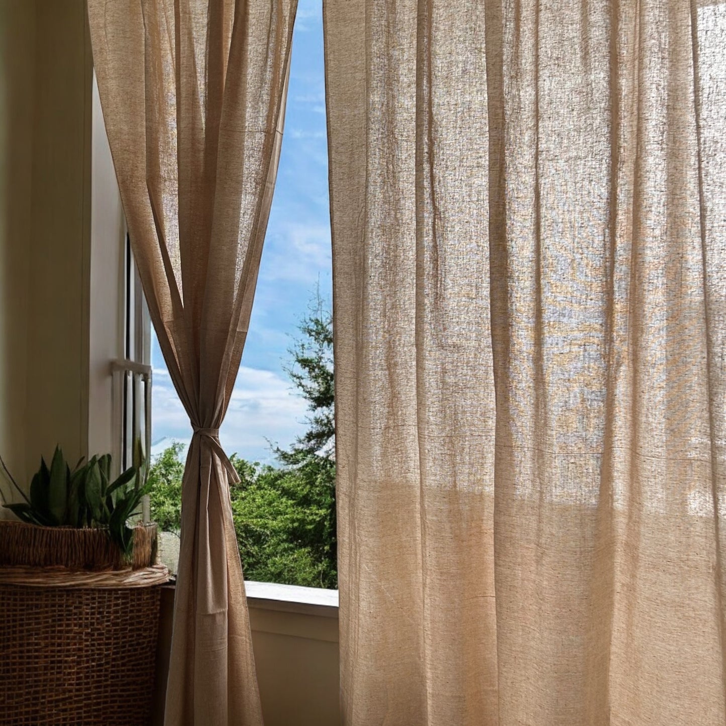 Minimalist light beige linen cotton blend breezy curtains