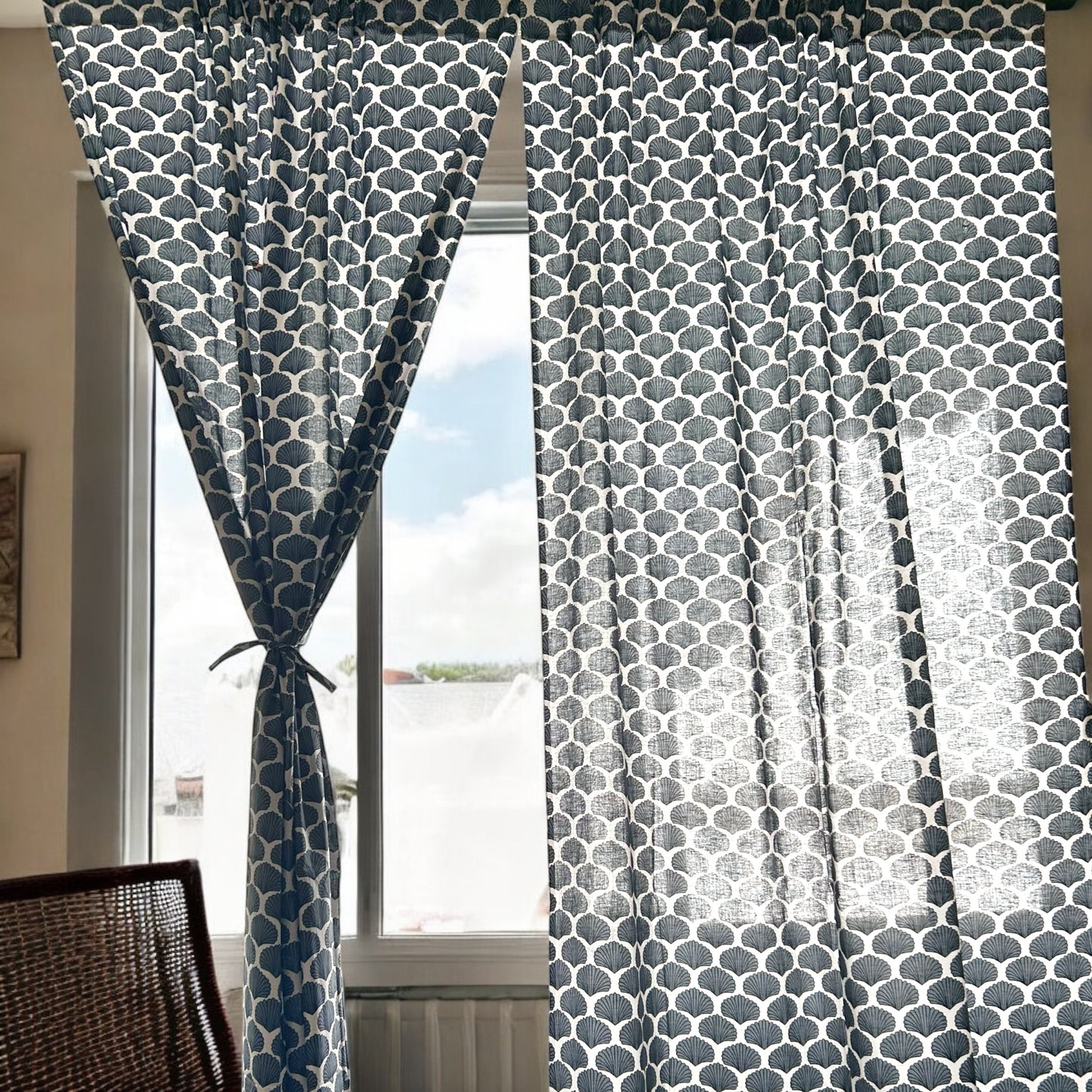 Seashell grey coastal curtains