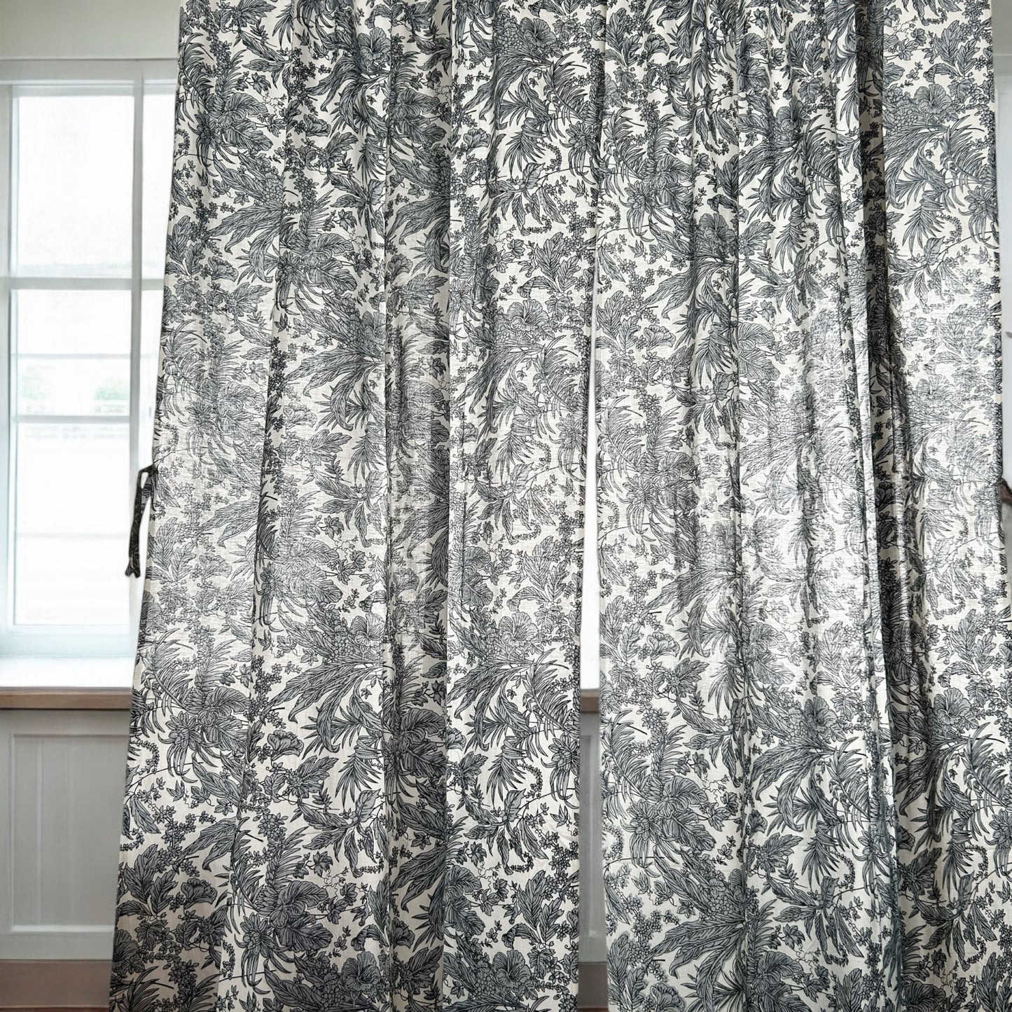 Grey foliage botanical tropical curtain