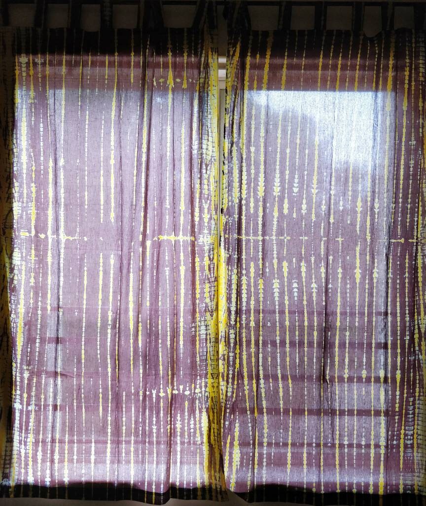 Yellow and brown tie dyed sheer curtain