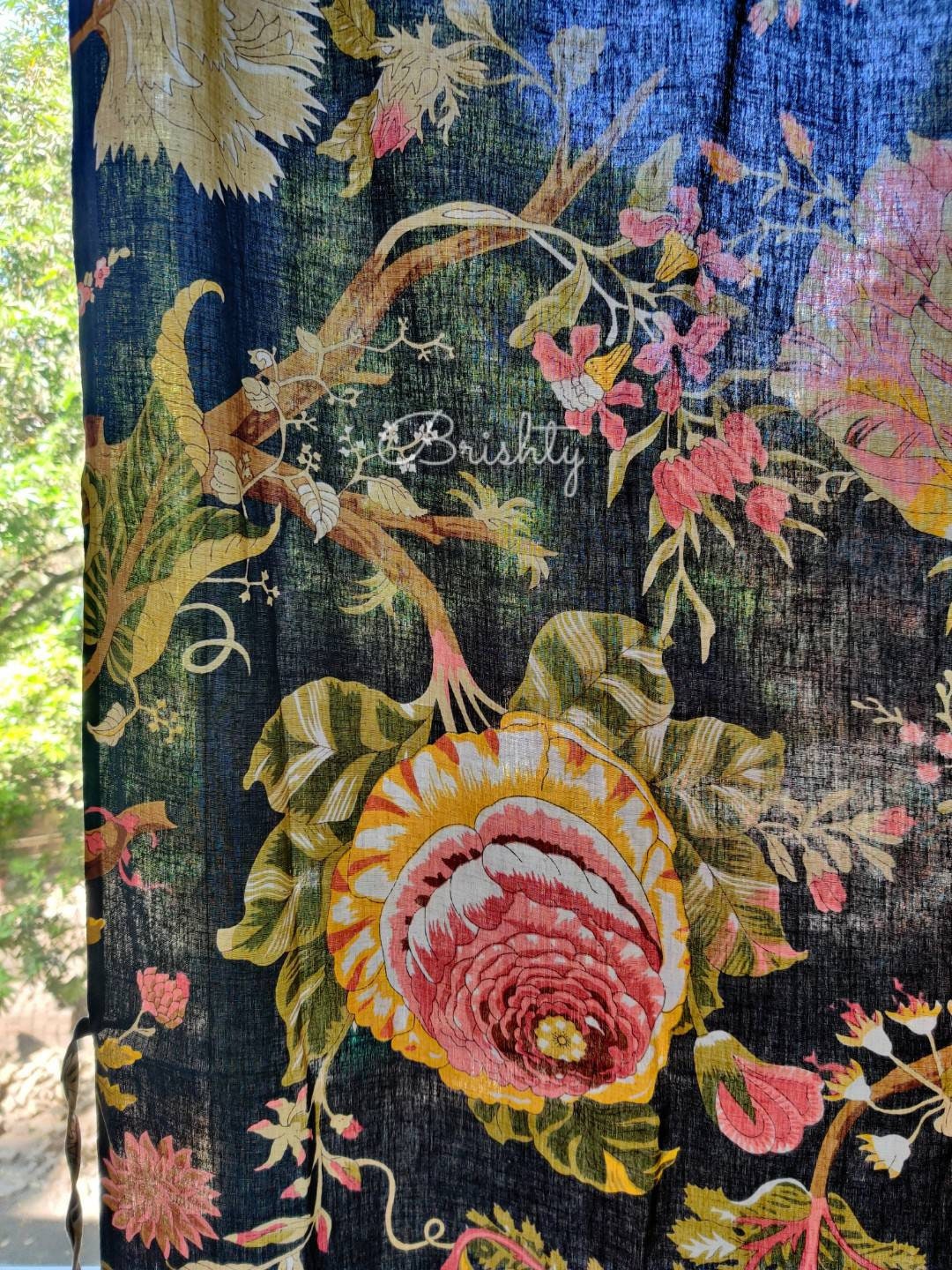 Black cottage style floral curtain