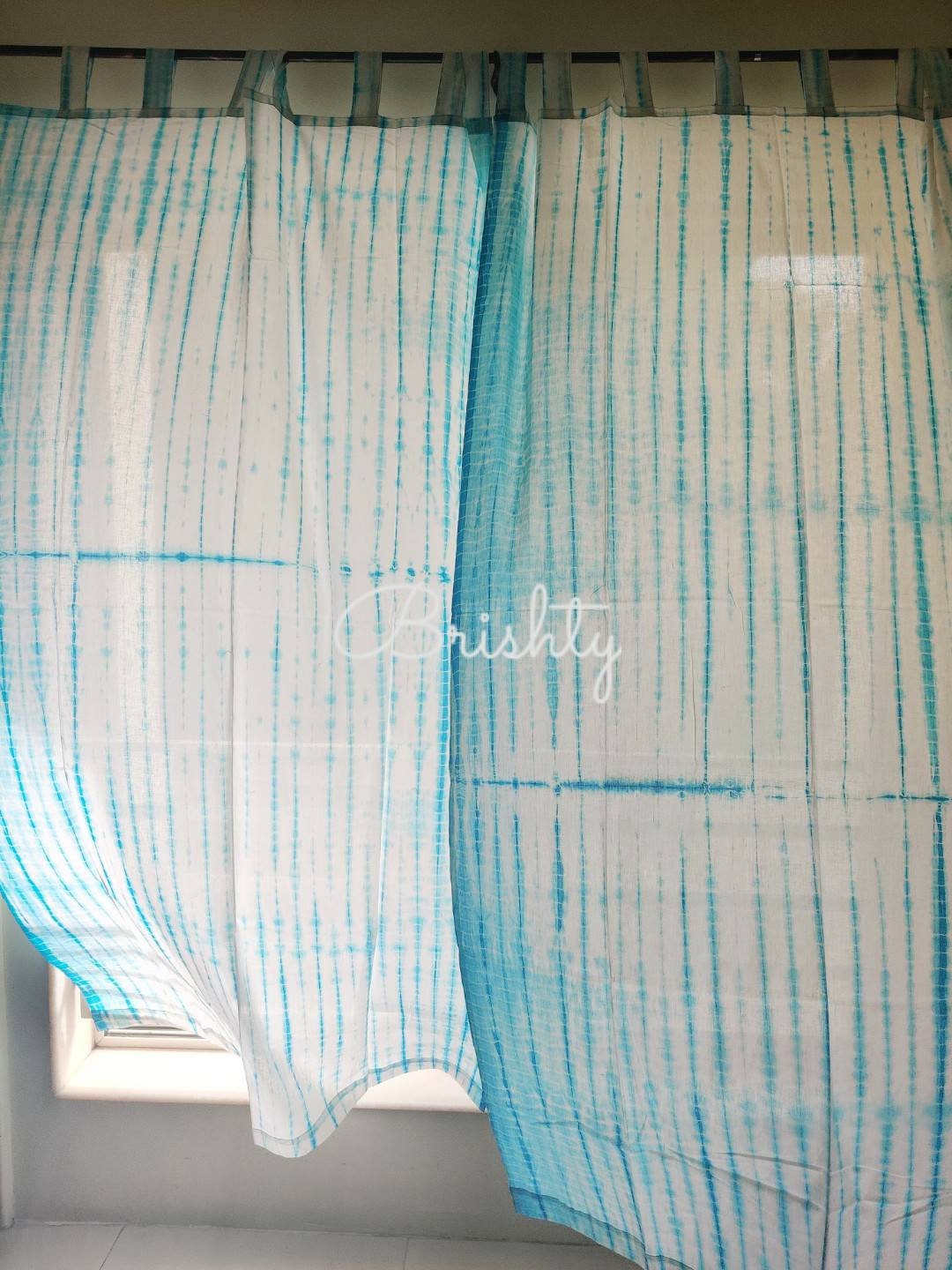 Turquoise tie dyed sheer coastal curtains