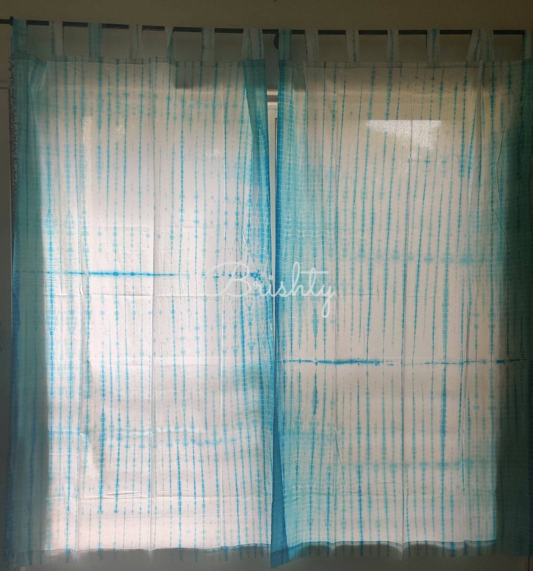 Turquoise tie dyed sheer coastal curtains