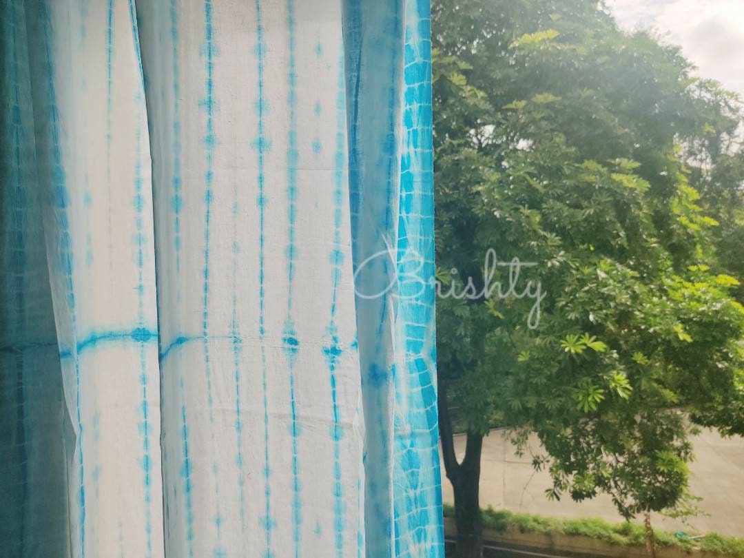 Turquoise tie dyed sheer coastal curtains
