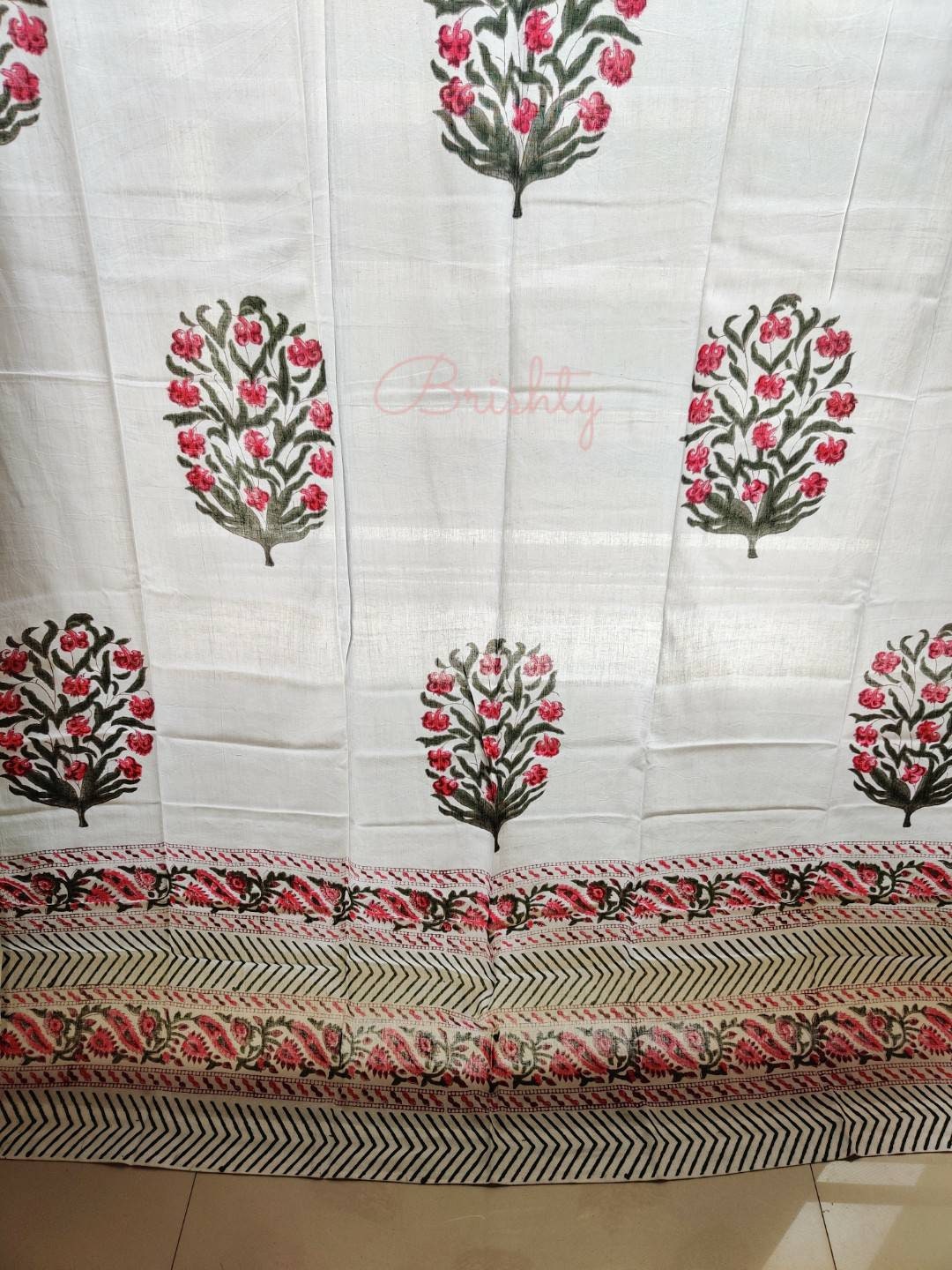 Block printed floral sheer curtains