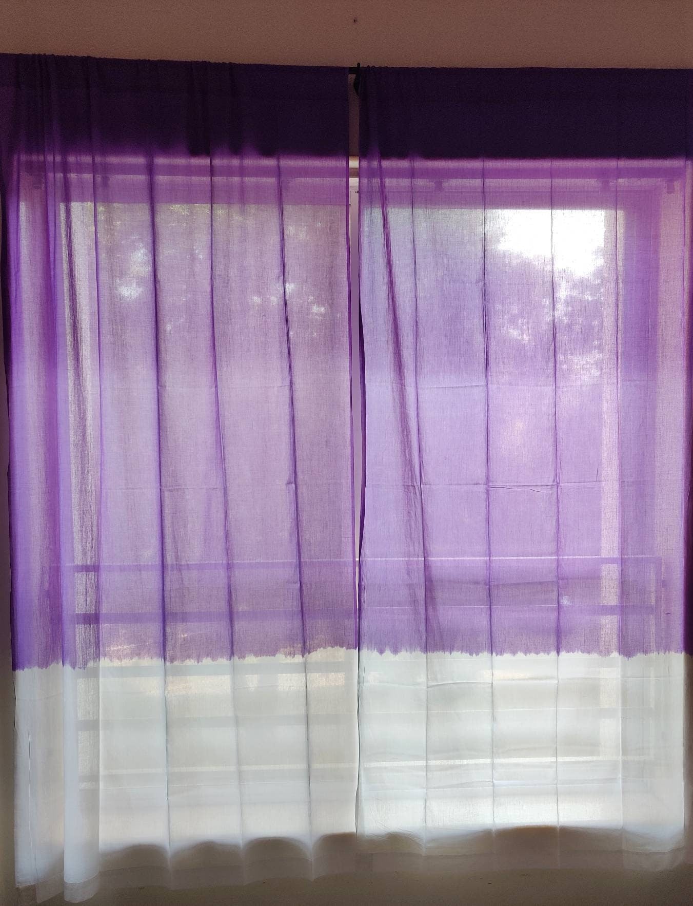 Purple and white dip dyed sheer curtain