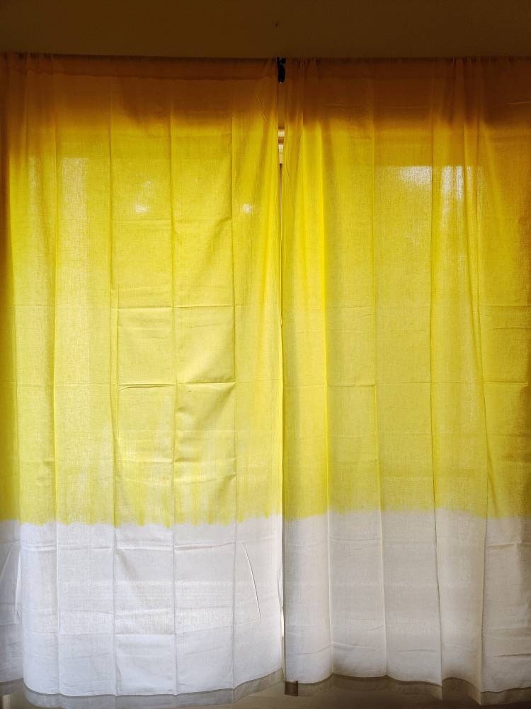 Yellow and white dip dyed sheer curtains