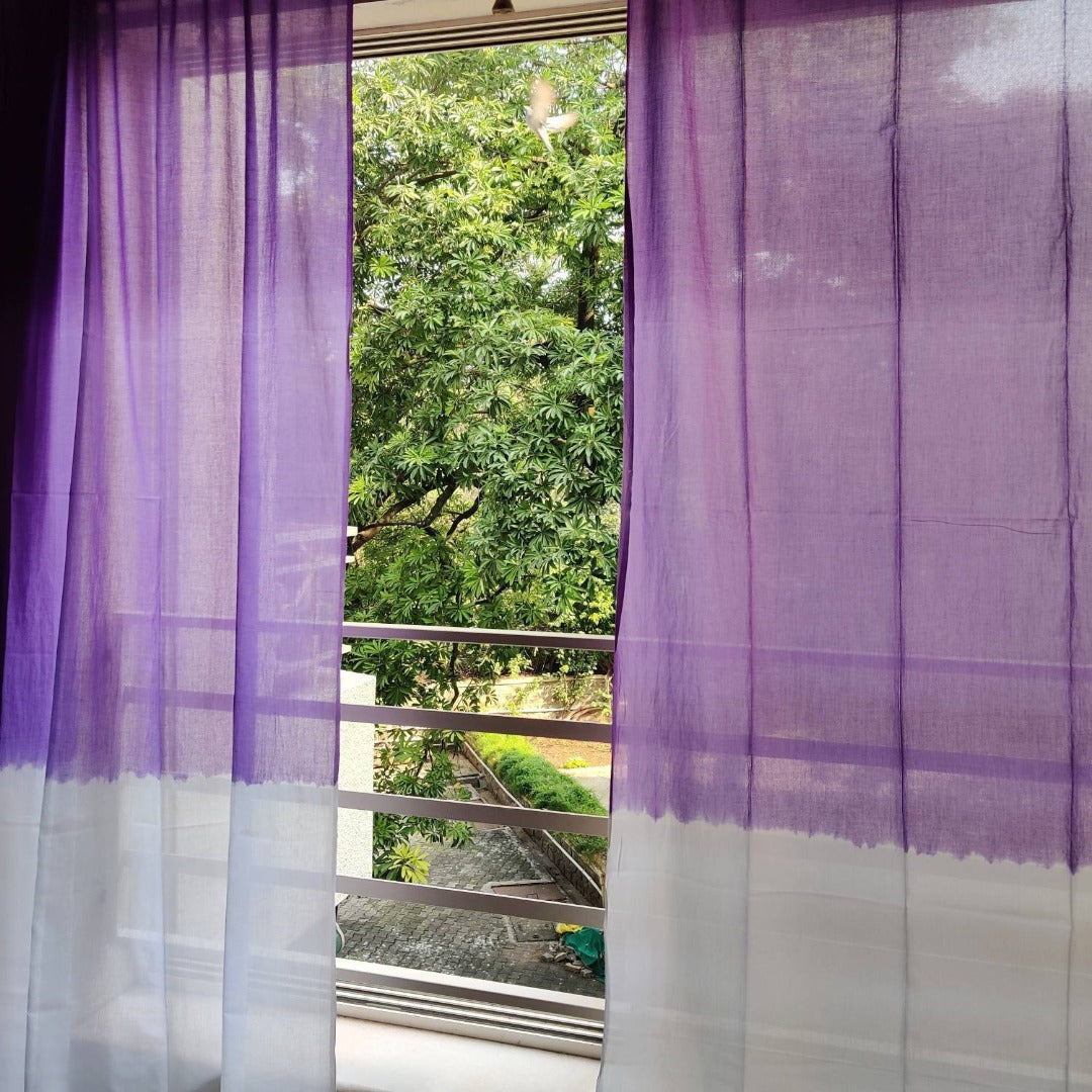Purple and white dip dyed sheer curtain