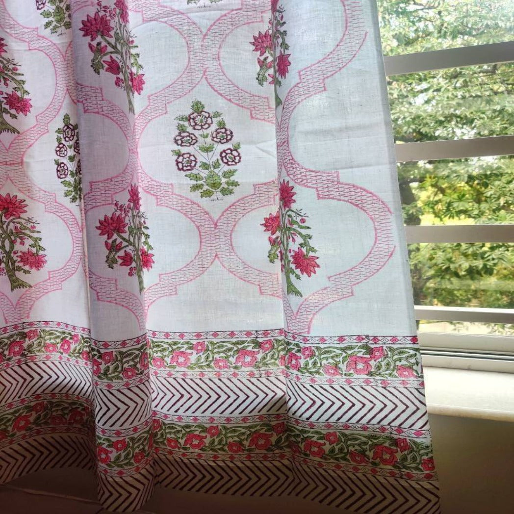 Block printed floral sheer curtains