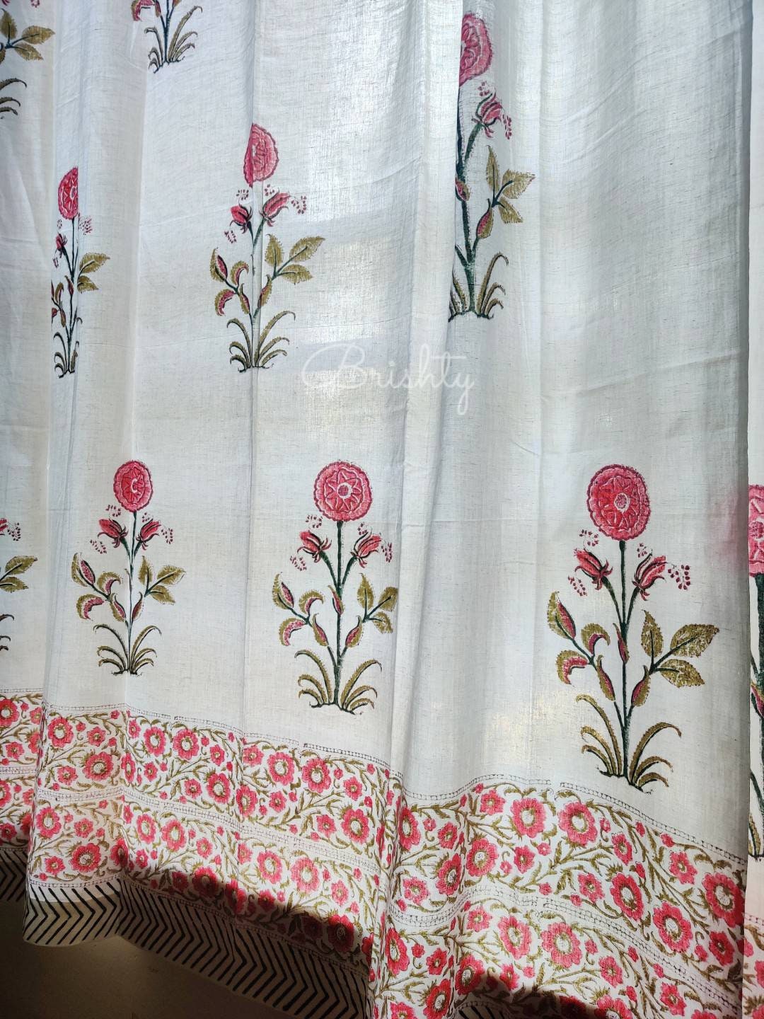 Floral block printed sheer curtains