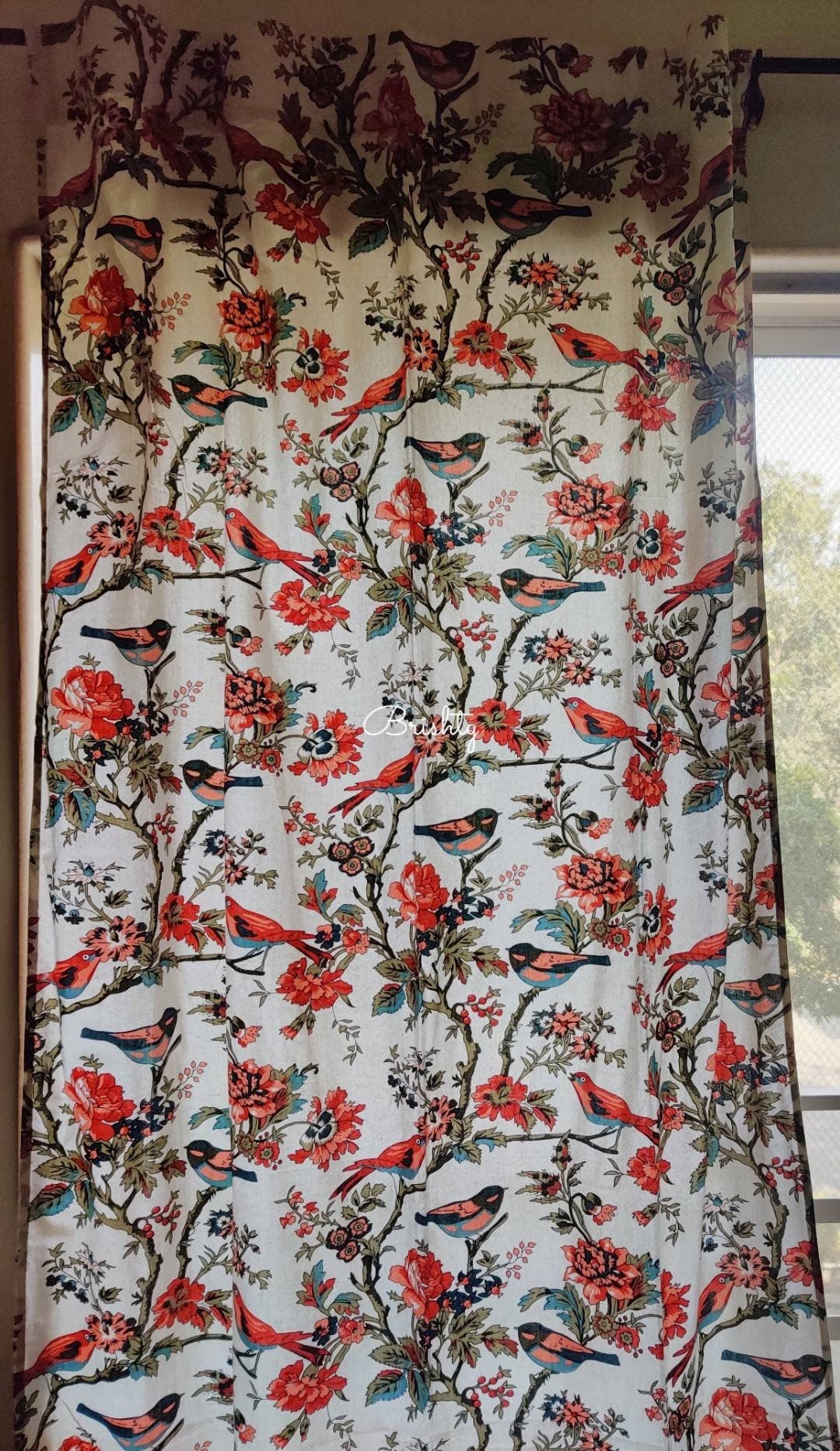 Bird printed floral thick cotton curtains
