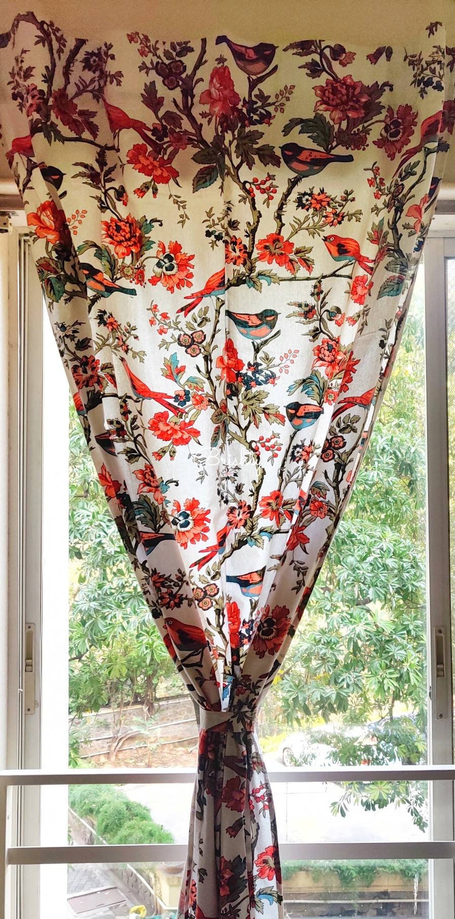 Bird printed floral thick cotton curtains