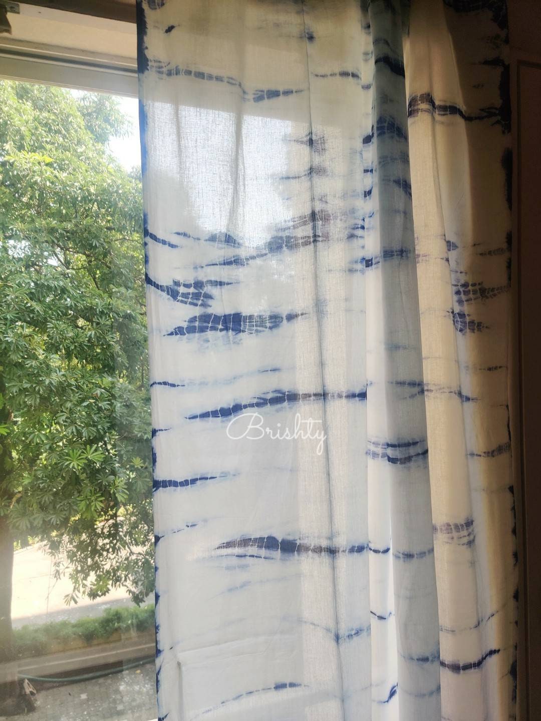 Breezy indigo tie dyed sheer curtains