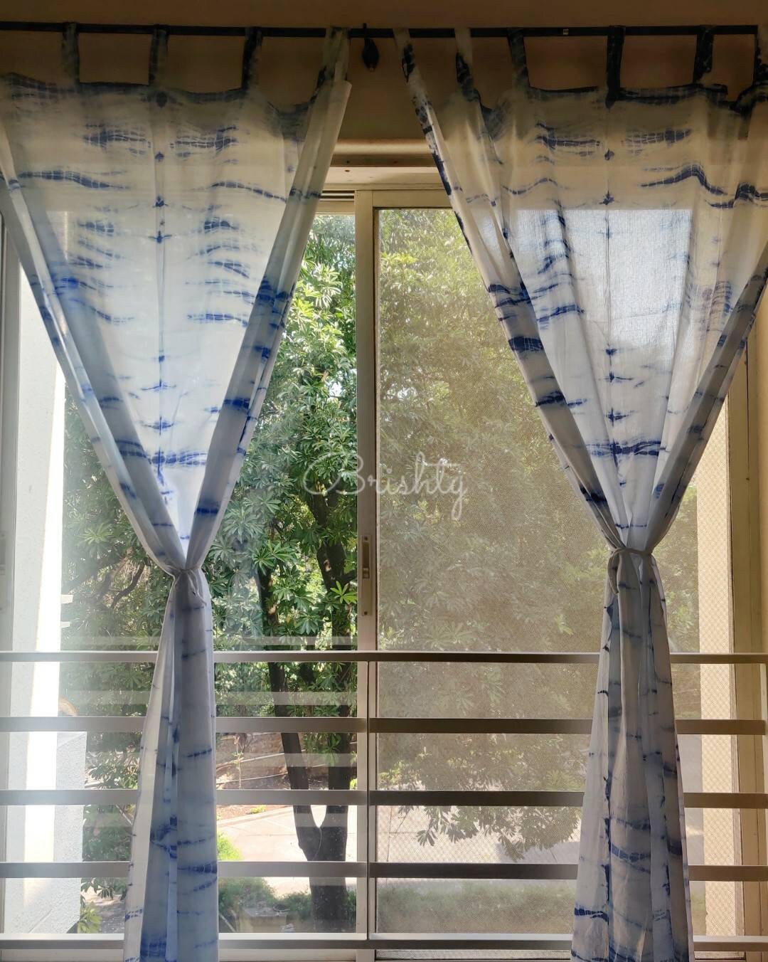 Breezy indigo tie dyed sheer curtains