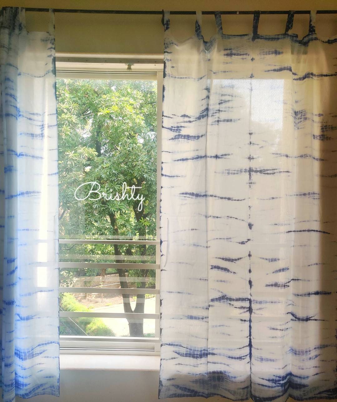 Breezy indigo tie dyed sheer curtains