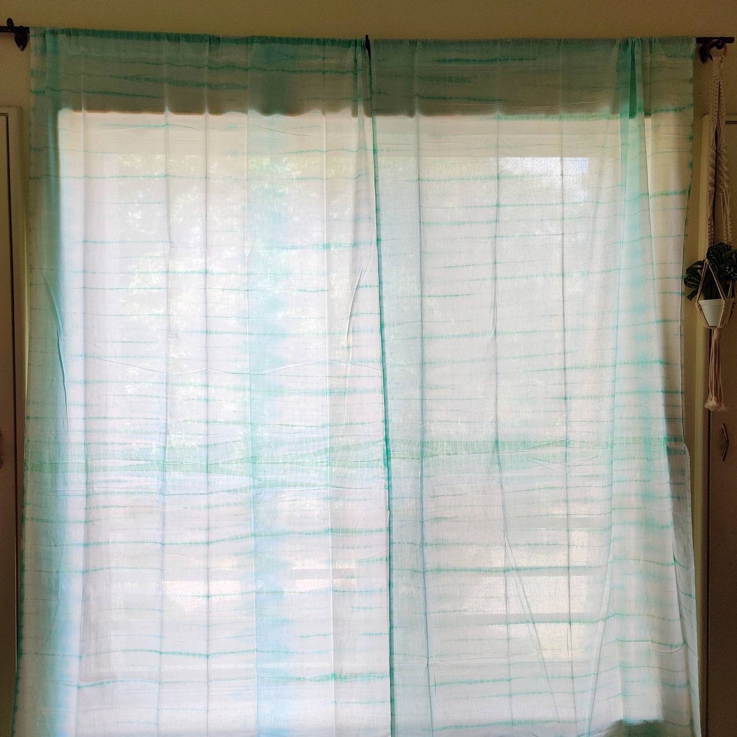 Sea green tie dyed coastal curtains
