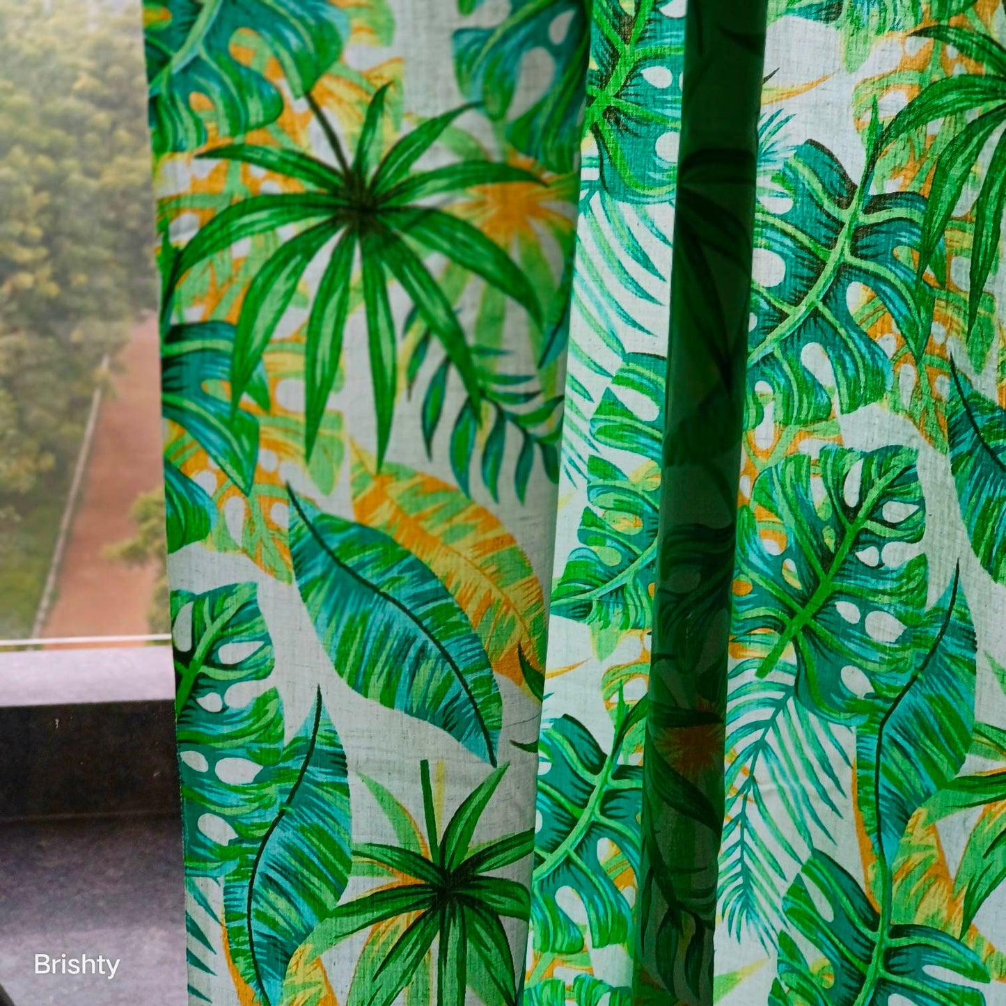 Bold botanical boho printed tropical curtains