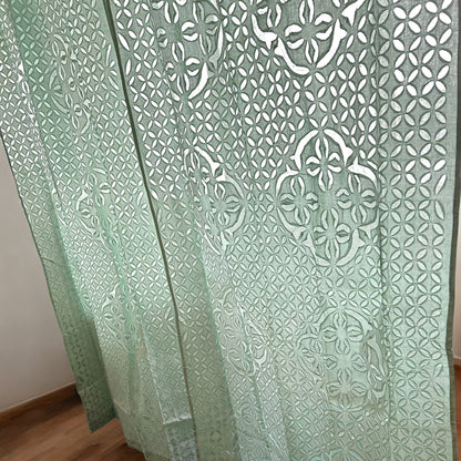 Soothing pastel green applique curtain