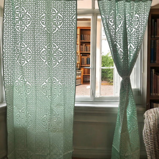 Soothing pastel green applique curtain