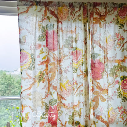 Cottage style floral curtain in off white