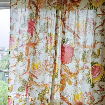 Cottage style floral curtain in off white