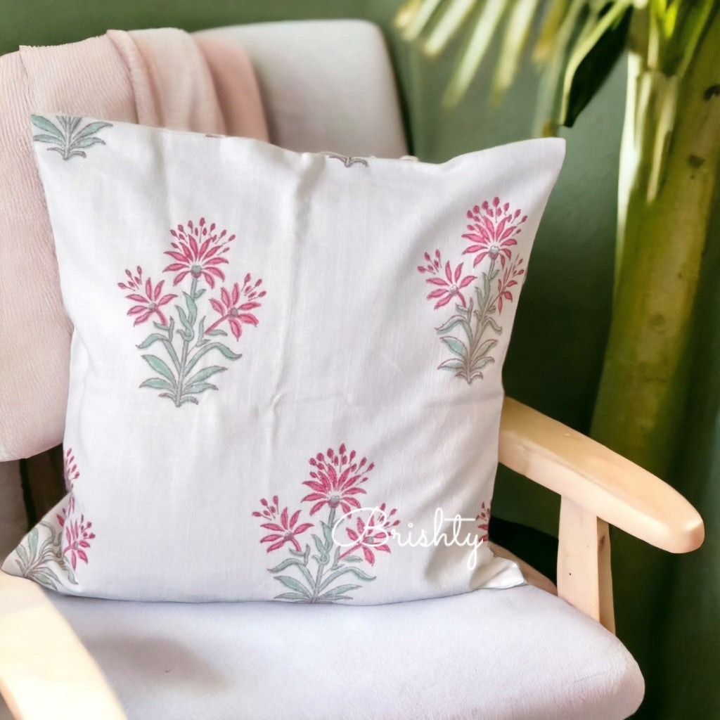 Hand block printed thick cotton cushion cover