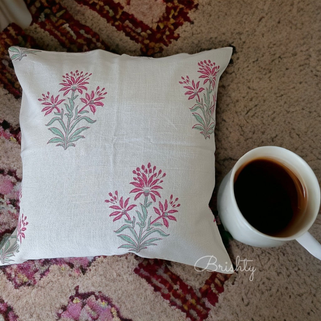 Hand block printed thick cotton cushion cover