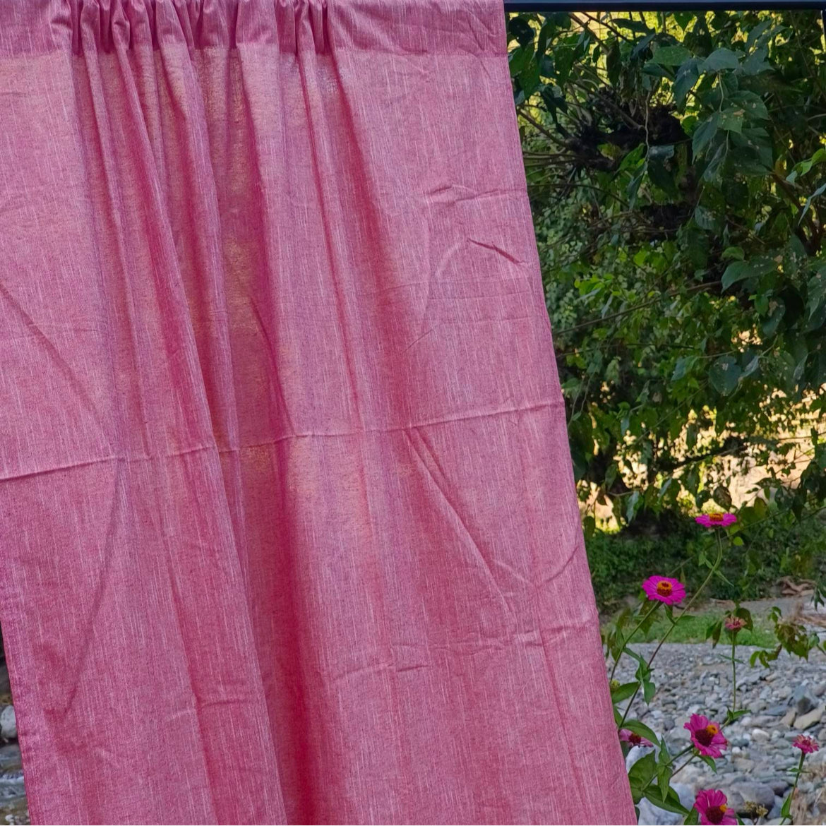 Minimalist pink linen cotton blend breezy curtains