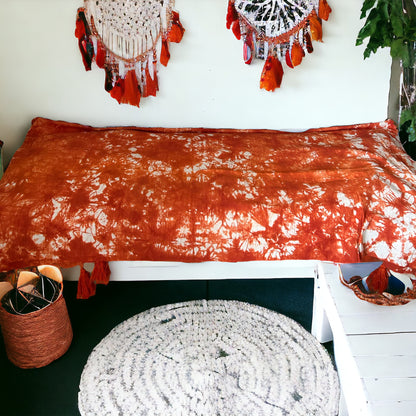 Tie dyed orange textured throw blanket/bedcover with tassels