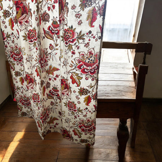 Burnt orange rust floral cotton curtains