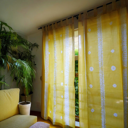 Yellow tie dyed cotton sheer curtains