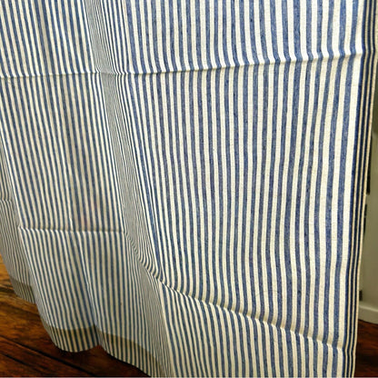 Striped blue and white handwoven curtains