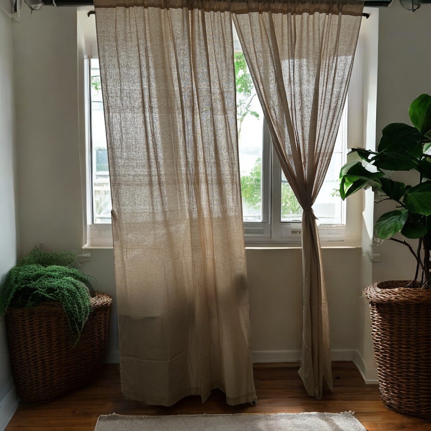 Minimalist light beige linen cotton blend breezy curtains