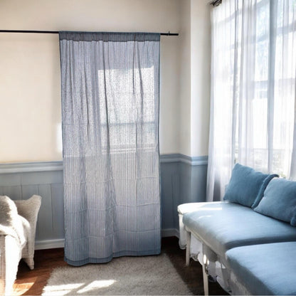 Striped blue and white handwoven curtains