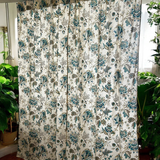 Blue floral thick cotton curtains