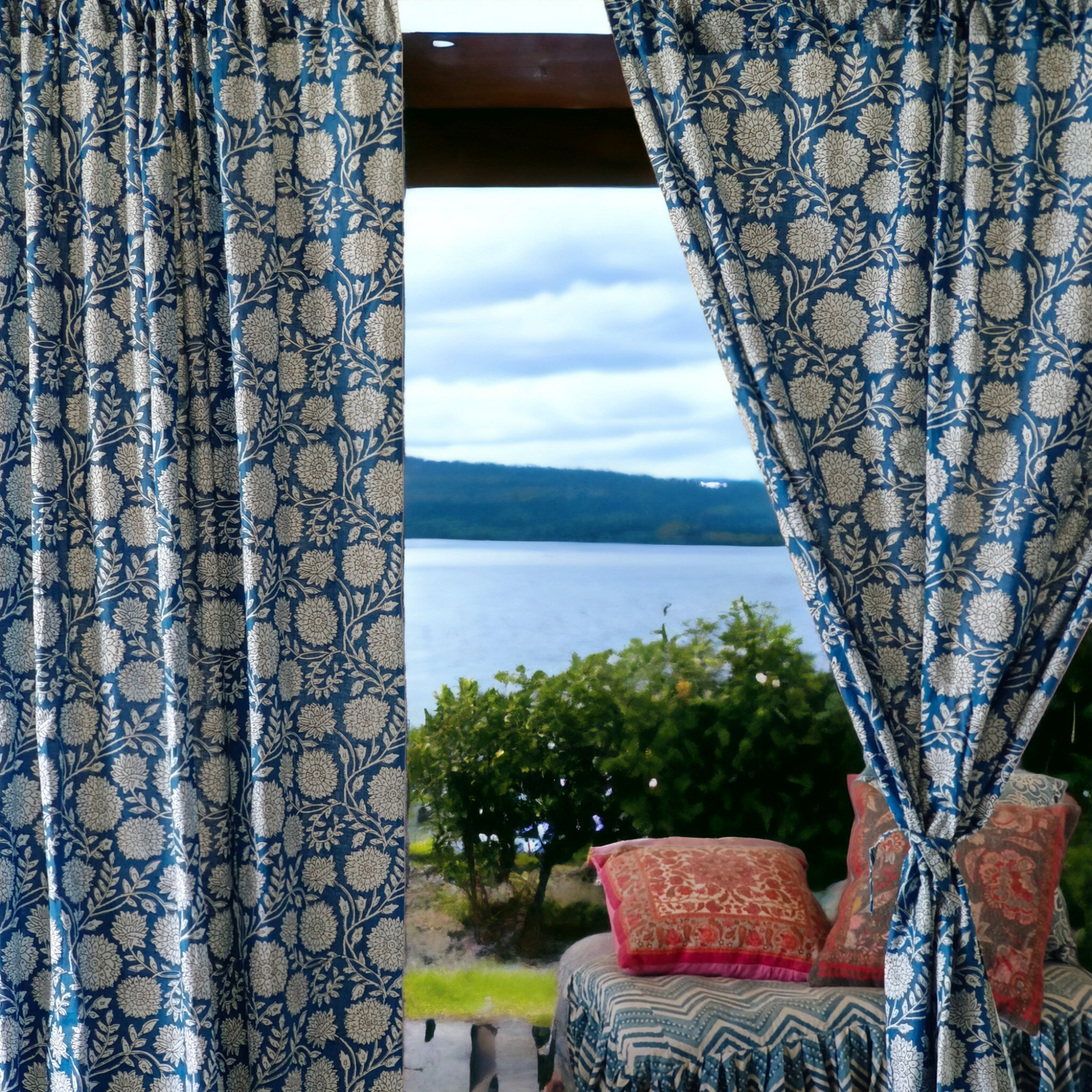 Cobalt blue floral curtains