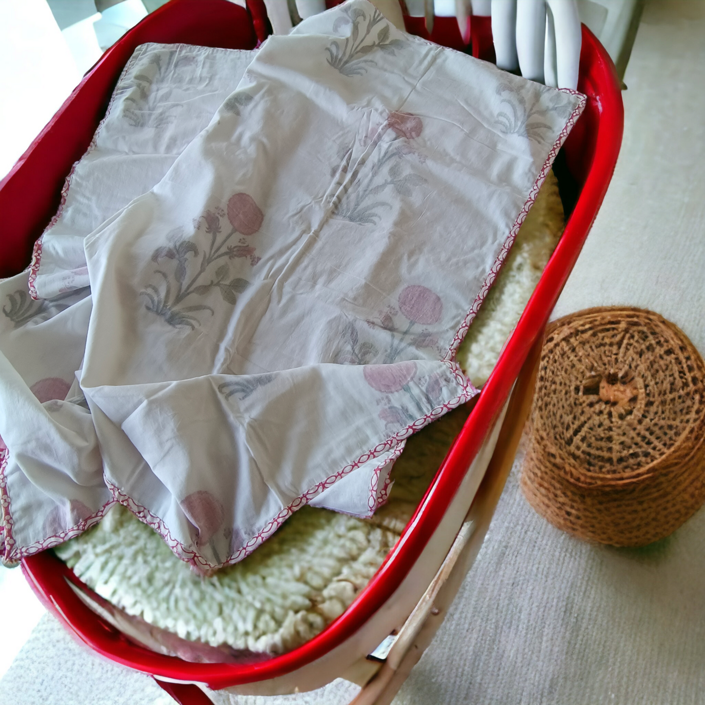 Soft hand printed floral muslin baby blanket for infants and toddlers