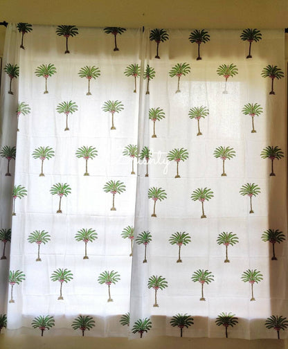 Coastal palm block printed curtains