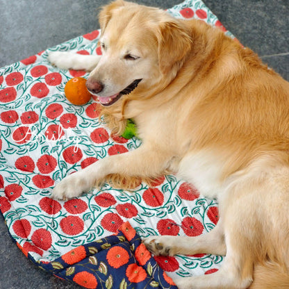 Reversible hand printed floral dog lounge mat