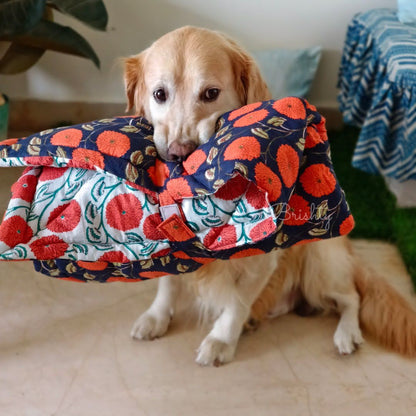 Reversible hand printed floral dog lounge mat