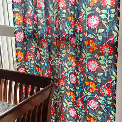 Colorful and bright black floral curtain