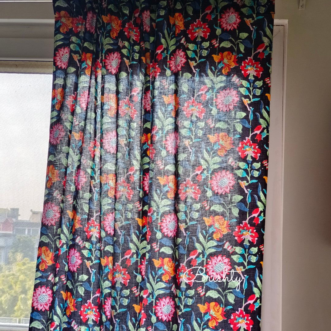 Colorful and bright black floral curtain