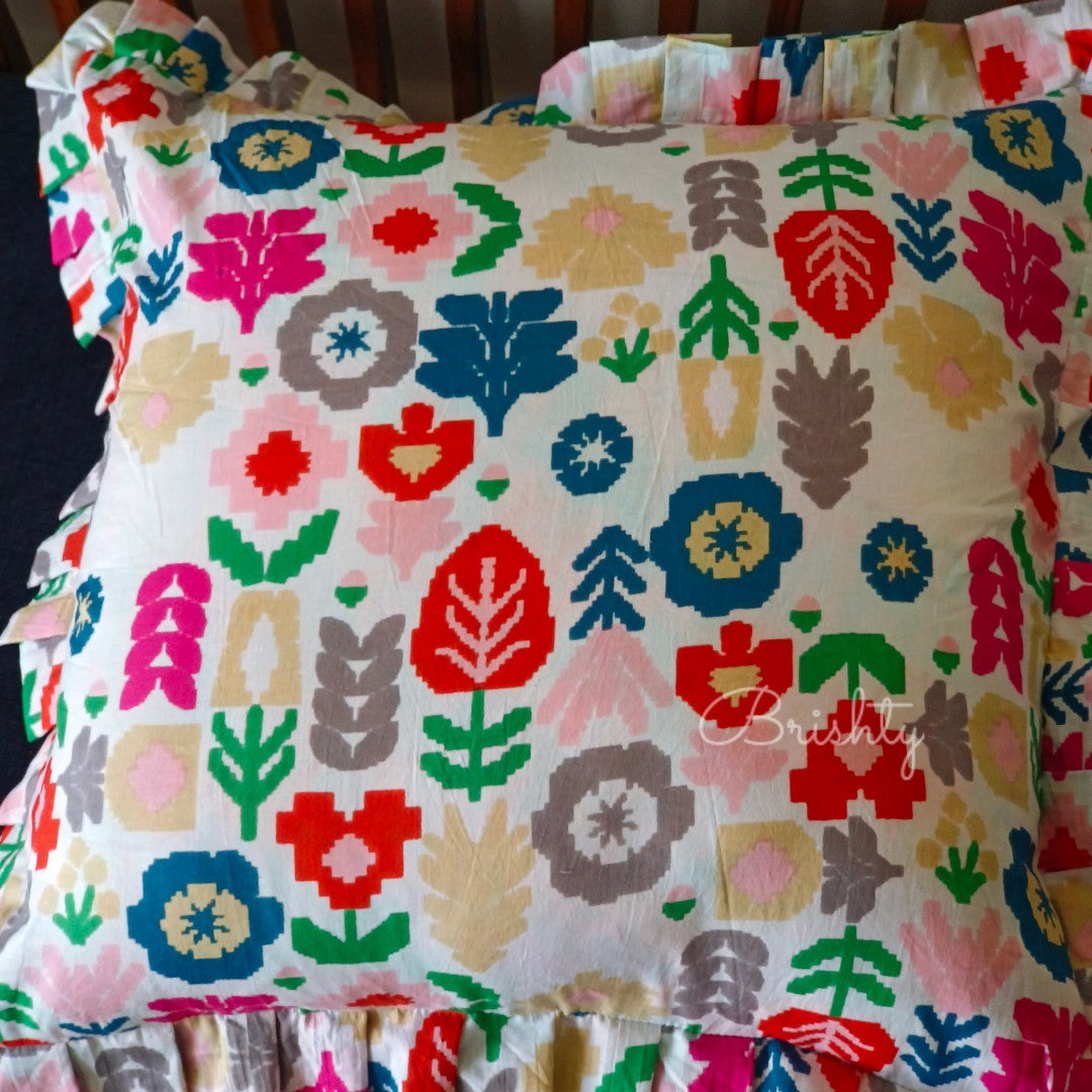 Bright happy ruffled cushion cover