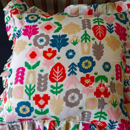 Bright happy ruffled cushion cover