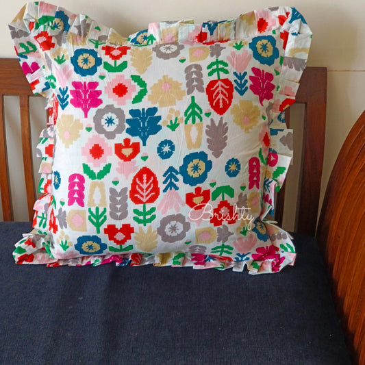 Bright happy ruffled cushion cover