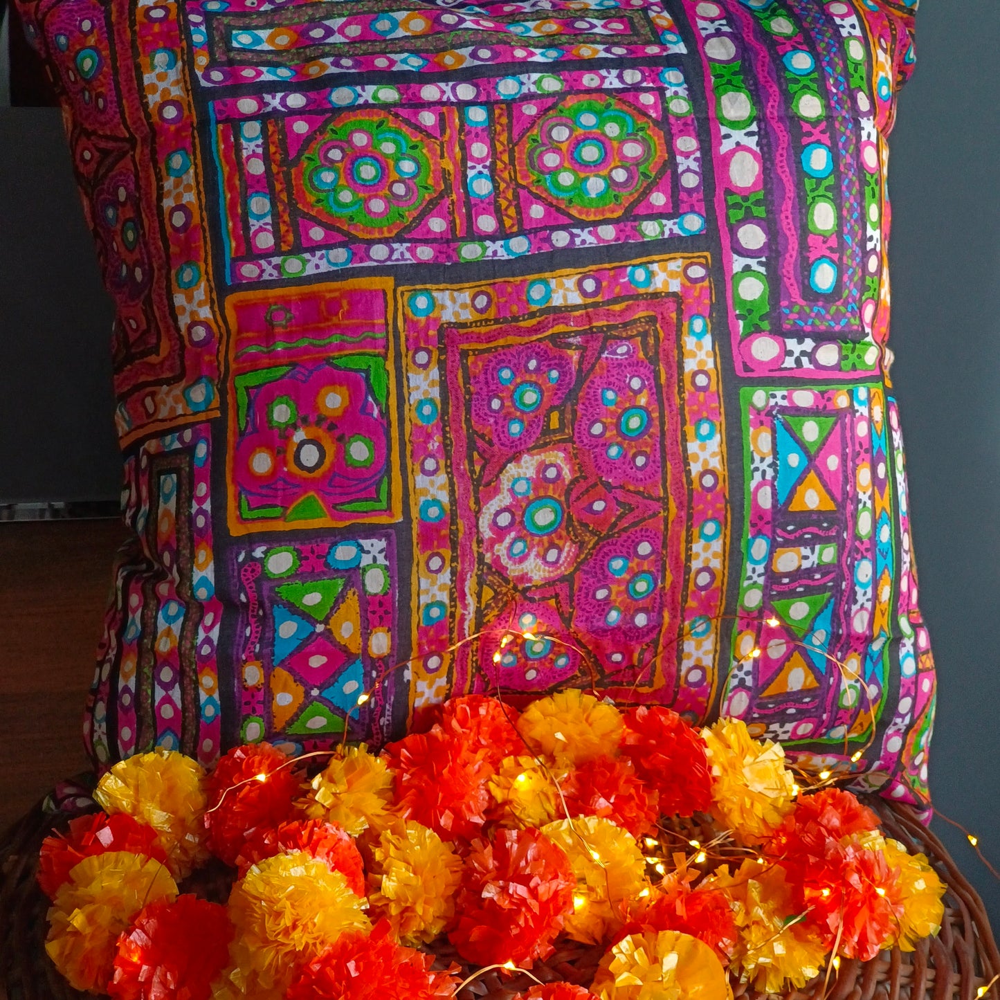 Kutch inspired vibrant printed cushion cover