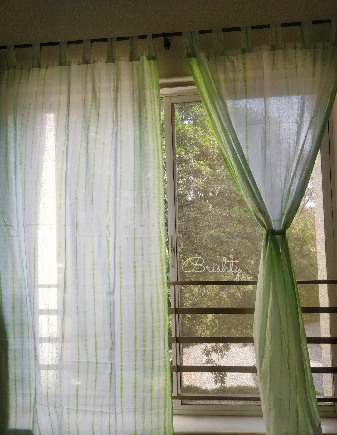 Lime Green tie dyed shibori curtains